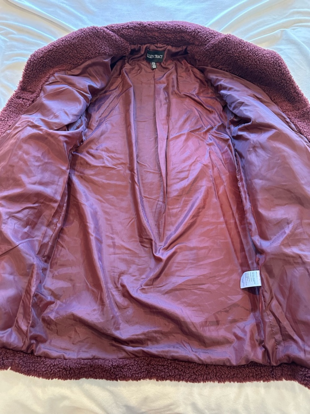 Ellen Tracy Plush Teddy Coat in Plum - Picture 3 of 5